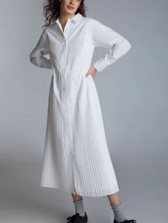Anthropologie Dresses & Skirts - Anthropologie Elenore White Pleated Shirt Dress, Sz S